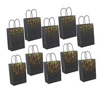 GARVALON 10pcs Black Foil Gift Bags with Handles Paper Present Pouches for Wedding Birthday Christmas Kraft Paper Storage Bags with Decorative Star Heart Patterns