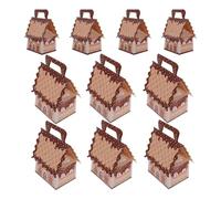 GARVALON 10pcs Christmas Gingerbread House Small Candy and Cookie Boxes Handle Brown Edge Treat Boxes for Holiday Party Decorations and Christmas Favor Packaging