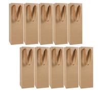GARVALON 10pcs Kraft Paper Wine Bags with Handles Portable Red Wine Bottle Pouches 11x9x35cm for Packaging and Party Use