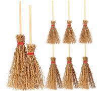 GARVALON 10PCS Miniature Witch Broomsticks for Dollhouse Party Decoration Tiny Craft Props Halloween Decor and Witches Broomstick Accessories