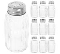 GARVALON 10pcs Reusable Glass Salt and Pepper Shakers with Lids 50ml Seasoning Bottles for Home Use and Outdoor Activities Easy to Use Stainless Steel Caps