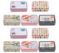 GARVALON 10pcs Small Retro Tinplate Storage Boxes with Lid Vintage Metal Craft Organizer for Jewelry Candies Trinkets Portable Containers