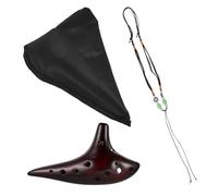 GARVALON 12 Holes Alto c Ocarina Ceramic Flute with Straw-smoked Finish, Red Brown Portable Beginner Ocarina for Music Performance and Practice