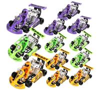 GARVALON 12pcs Cartoon Pull Back Kart Cars for Friction Powered Race Vehicles in Mixed Colors Preschool Age Party Bag Fillers Push Go Cars for Boys and Play