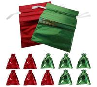 GARVALON 12PCS Christmas Drawstring Bags with Foil Ribbon Ties Shiny Holographic Present Wrapping Pouches for Holiday Party Treats and Candy Convenient and Festive Packaging Sacks