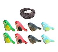 GARVALON 12pcs Miniature Bird Nest Decoration Set with Resin Moss Landscape, Includes 8 Twist-Head Small Birds, Nest, and 3 Eggs, for Dollhouse Accessories and Fairy Garden Ornaments