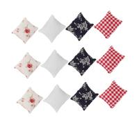 GARVALON 12pcs Scale Tiny Sofa Cushions for Creative Play and Miniature Dollhouse Decor with Realistic Designs in White Red Blue Floral Patterns