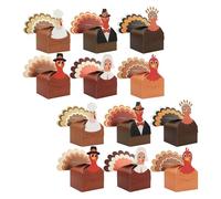 GARVALON 12pcs Thanksgiving Turkey Paper Boxes with Sturdy Flat Bottom for Candy Cookies Chocolates Multi-color Fall Harvest Party Favor Containers for Family Dinners School and Office