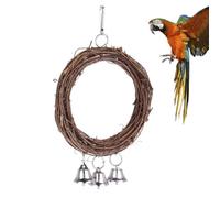 GARVALON 15Cm Rattan Vine Parrot Swing with 3 Bells, Standing Hanging Bird for Cage, Natural Woven Ring Pendant for Parrots and Budgies in Cage Accessories Random Color Random Color