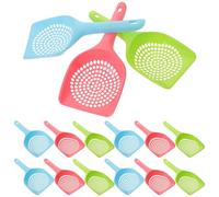 GARVALON 15Pcs Pet Poop Scooper and Fine Mesh Cat Litter Scoop Set with Hanging Handle, Plastic Reusable Litter Box Scooper for Small Animals, Portable Pet Cleaning Tool in Pink, Blue, and