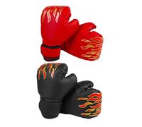 GARVALON 2 Pairs Kickboxing Gloves PU Leather Breathable Sparring Gloves for Training Muay Thai Fitness Boys Portable with Flame Black and Red Design