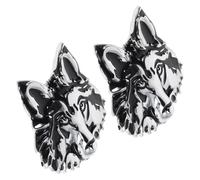 GARVALON 2pcs 3d Metal Wolf Head Car Emblems Stickers Silver, Universal Auto Body Decals for Truck, Suv, Motorcycle Exterior Decoration
