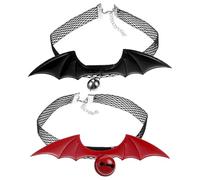 GARVALON 2pcs Adjustable Breakaway Cat Collars with Bells, Small Size Halloween and Christmas Bat Wing Neckwear for Cats, Detachable Safety Buckle Pet Collars