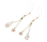 GARVALON 2pcs Cherry Blossom Rabbit Phone Charm Pendant Keychain Set for Mobile Phone Hanging Decor and Backpack Accessory in Pink, Cute Cat Paw and Rabbit Design for Women and Teens