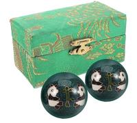 GARVALON 2pcs Chinese Hand Exercise Balls for Grip Strength Training Portable Baoding Massage Balls with Panda Hand Rolling in Box for Therapy and Stress Relief