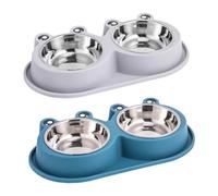 GARVALON 2pcs Elevated Frog Shaped Pet Bowls with Non-spill Design Stainless Steel Cat and Dog Food Water Dishes with Non-slip Base for Indoor Outdoor Use Small Puppy Feeding