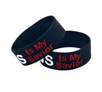 GARVALON 2PCS Jesus Is My Savior Silicone Wristbands Unisex Stylish Black Bracelets Lightweight Skin-safe Wrist Chain for Men Women Outdoor Activities