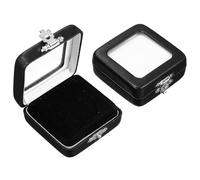 GARVALON 2pcs Jewelry Display Box with Transparent Window and Lock Small Black PU Flip-top Gemstone Storage Case Lint-lined Earring and Ring Organizer for Wedding Packaging