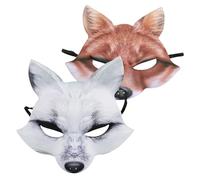 GARVALON 2pcs Lightweight EVA Fox Half Face for Adults Realistic Animal Cosplay Accessory with Flexible Band Comfortable Fit for Halloween Carnival Party Supplies Brown White