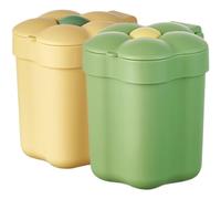 GARVALON 2pcs Mini Flower-Shaped Desktop Trash Can with Lid, Small Plastic Waste Bin for Home Office Table, Cute Yellow and Green Desk Garbage Bin for Bedroom Storage