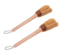GARVALON 2Pcs Natural Coconut Fiber Cup Brush Set with Long Wooden Handle Wide Mouth Bottle and Mug Cleaning Brush for Coffee Cups Water Bottles Glassware for Kitchen Use