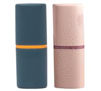 GARVALON 2pcs Portable One Toothbrush Cup and Storage Case Compact Travel Holder with Rounded Corners for Home and Outdoor Use Dark Blue and Pink Colors Fine Workmanship