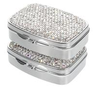GARVALON 2pcs Portable Travel Pill Organizer with Compartments Mini Square Medicine Box with Rhinestone Decoration Compact and Space-Saving Pill Case for Pocket Purse Convenient Medicine