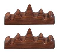 GARVALON 2pcs Red Sandalwood Calligraphy Brush Holder Intricate Five-finger Mountain Carving Wooden Brush Pen Rack for Study Room