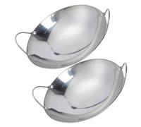 GARVALON 2pcs Stainless Steel Cooking Pots Small 8-inch Thickened Korean Style Woks Double Handle Non-Coated Noodle Pan for Household and Hotpot