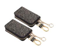 GARVALON 2Pcs Universal Black Gold PU Leather Car Key Case Pouch for Women Zipper Protective Sleeve Key Fob Cover Holder Mini Creative Car Accessories Suitable for