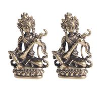 GARVALON 2pcs Vintage Brass Buddha Statue Set, Small Decorative Bodhisattva Craft for Home and Office Blessing Ornament, Auspicious Desktop Sculpture