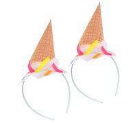 GARVALON 2pcs White Ice Cream Cone Headband for Birthday Party Hairband, Food-Themed Vendor Costume Accessory, Funny Halloween Cosplay Hairpiece