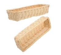 GARVALON 2PCS White Rattan Storage Baskets Handwoven Narrow Cutlery Organizer for Kitchen Drawer Silverware Holder Sundry Storage Suitable for Party and Tea Bag