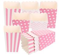 GARVALON 36Pcs Mini Paper Popcorn Boxes Set with Pink Stripe, Polka Dot, and Wave Patterns, Small Popcorn Containers for Movie Night, Party Supplies, and Candy Holders