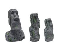 GARVALON 3pcs Aquarium Moai Statues Resin Fish Tank Decor Not Polluting Water Quality Realistic Design 8.65 X 5.50 X 3.54 Inch for Decorating Shelf and Study