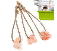 GARVALON 3Pcs Pet Chewing Salt Blocks with Rope for Rabbits Guinea Pigs Squirrels Mineral Nutrient Plaything for Teeth Grinding Behavior Training and Healthy Dental Care