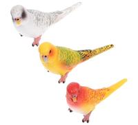 GARVALON 3pcs Realistic Parakeet Figurines Solid Artificial Birds Yellow White Redyellow Garden Decor Sculpture for Home and Outdoor Display