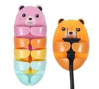 GARVALON 4Pcs Adhesive Plug Hooks for Wall Mounting, Plastic Cartoon Bear Charger Holders, Small Non-Drill Socket Storage Organizers for Kitchen and Home