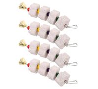 GARVALON 4PCS Bird Beak Grinding Stones with Colorful Beads and Bell, Parrot Chewing Perch for Cockatiels, Budgies, African Grey Bird Pumice Perch Chew Stick Cage