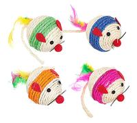 GARVALON 4pcs Cat Scratch Toy Cartoon Mouse Sisal Ball Toy for Indoor Kitten Plaything Random Color