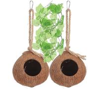 GARVALON 4pcs Coconut Shell Reptile Pet Nest with Artificial Vines Natural Small Sleeping House for Lizards and Geckos and Comfortable Habitat