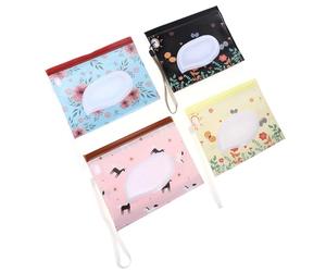 GARVALON 4pcs Eva Wet Tissue Case Portable Wipe Holder with Window for Easy Dispensing, Can be Affixed to Diaper Bags or Strollers, Wearable the Wrist, Compact and Reusable Wet Wipe