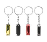 GARVALON 4pcs Mini Metal Harmonica Keychain Set Black, Gold, Silver, Red Portable Instrument Key Rings for Bag Hanging, Purse Decoration, Party Favors
