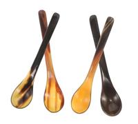 GARVALON 4pcs Natural Ox Horn Honey Spoons Long Handle Multipurpose Coffee Dessert Ice Cream Stirring Spoons for Home Hotel Use