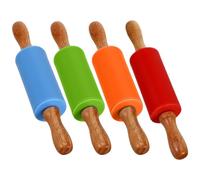 GARVALON 4Pcs Silicone Rolling Pin Set Non-Stick Small Dough Roller for Baking with Colorful Red Green Orange Blue Handles