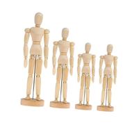 GARVALON 4pcs Wooden Movable Joint Puppet Ornament Set, 4.5 to 8 Figure Sketch Models for Artist Drawing, Wooden Doll Adornments for Home and Office Decoration