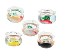 GARVALON 5pcs Miniature Fish Bowls Small Plastic Dollhouse Fish Tank with Simulated Koi and Water Plants for Desktop Craft Projects and Home Decor