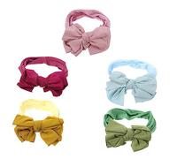 GARVALON 5pcs Soft Nylon Bow Headbands Elastic Hair Bands for Newborn Girls Stylish Turban Hair Wraps Deep for Photography and Showers