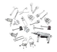 GARVALON 60pcs Antique Silver Alloy Pendant Charm Set for DIY Necklace Bracelet Anklet Making, Mixed Vintage Tool Charms for Handmade Jewelry Accessories