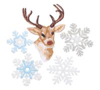 GARVALON 6PCS Gold Snowflake Embroidery Patches DIY Appliques for Clothing Hats Jackets Multipurpose Repair Decorations with Reindeer Design Adhesion for Festive Fashion and Home Crafting